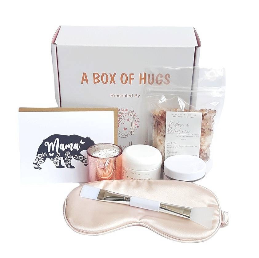 NEW MOM GIFT- Box of hugs- baby shower gift- expectant mom gift- Spa gift box- self care gift- spa gift basket- pamper basket- mama bear box